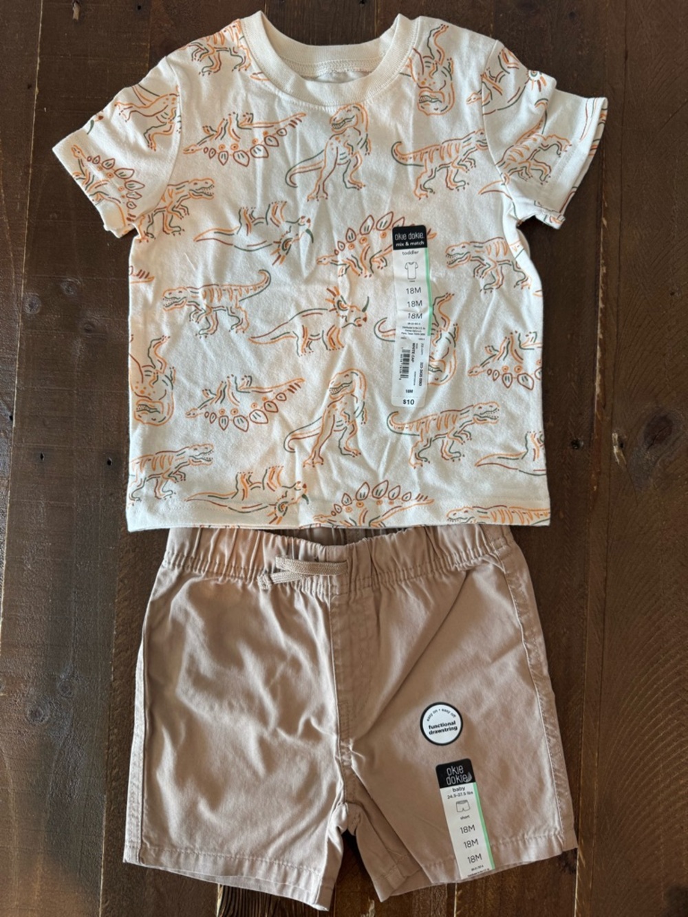Dinosaur Print T-Shirt & Tan Shorts Set - Boys 18mo